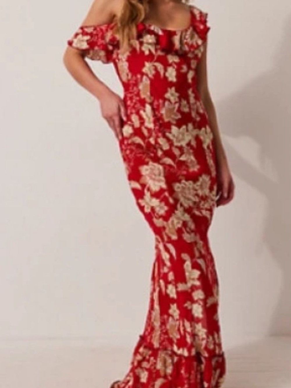 Free People Red Floral Off-Shoulder Maxi Dress